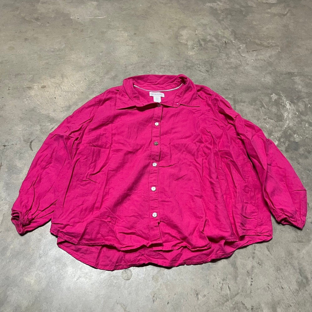 Cynthia Rowley Womens 1X Hot Pink Linen Blend Button Down Shirt Long Sleeve